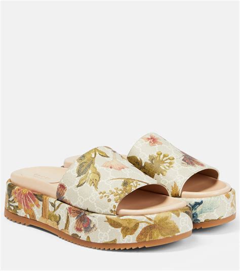 womens gucci slides floral|gucci floral platform slides.